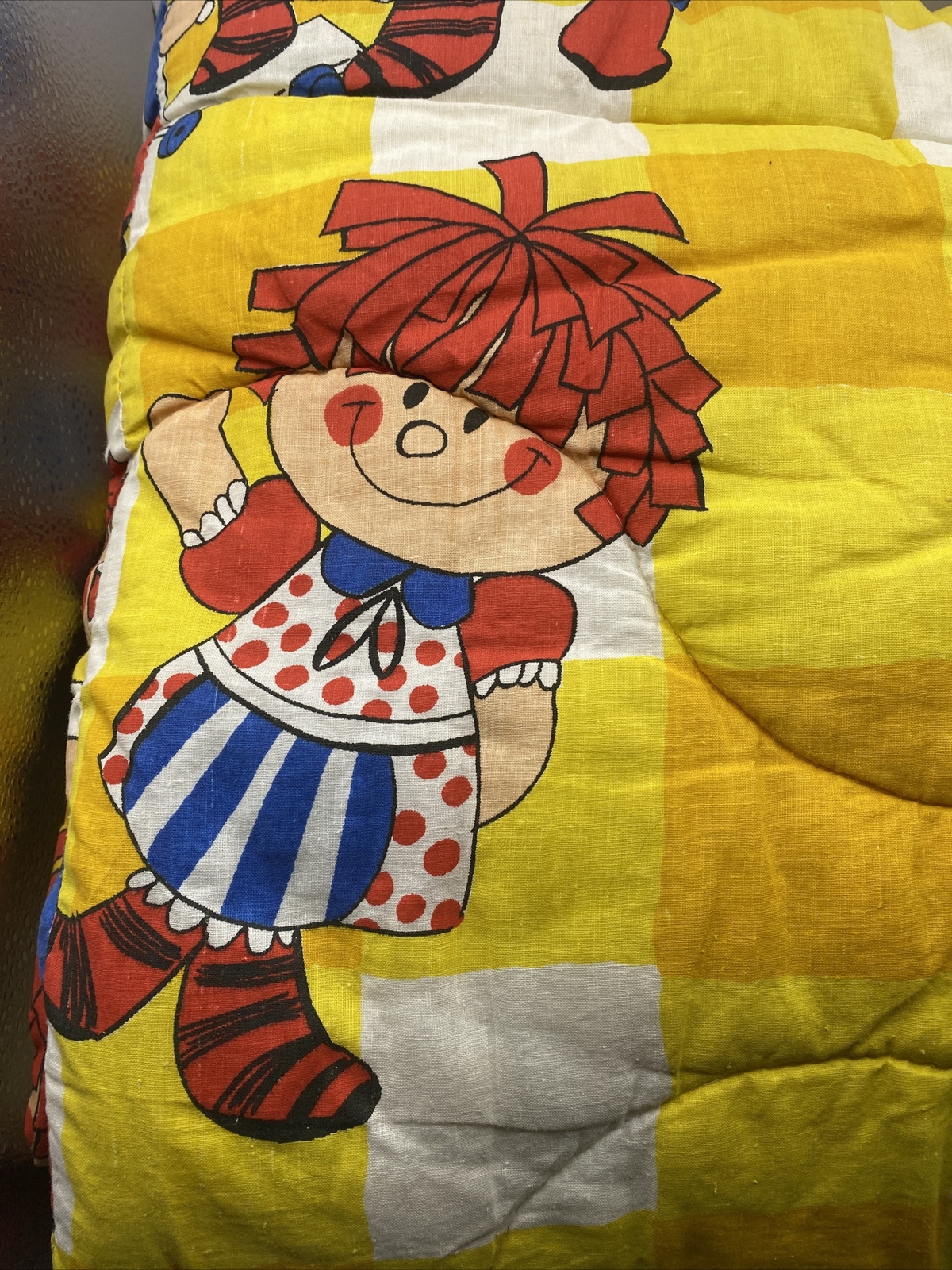 Vintage 1975 Raggedy Ann & Andy Quilted Sleeping Bag Blanket 31" x 72"