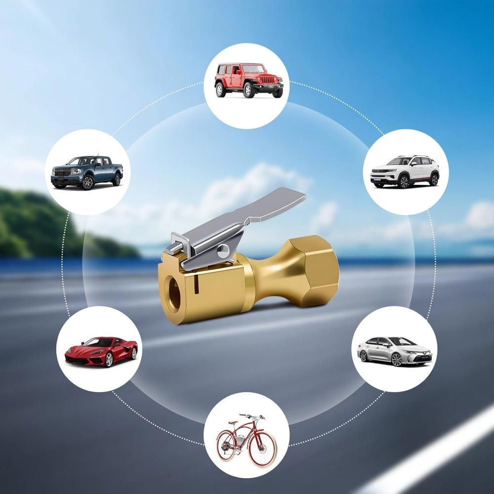 1/4" NPT Air Chuck Nozzle, Open Flow Tire Chuck, Lock on Tire Inflator Chuck