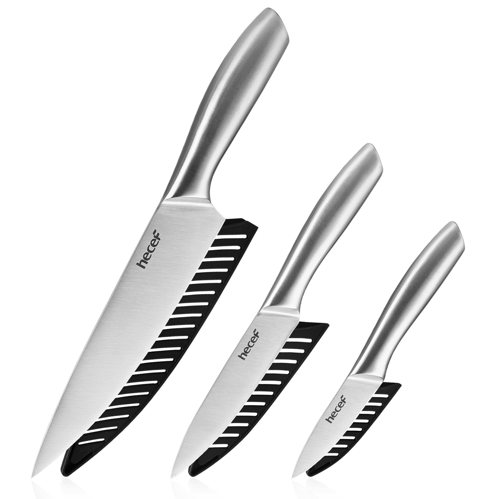 Hecef® Kitchen Knife Set of 3 Ultra Sharp Stainless Steel Chef Knife w/ cover
