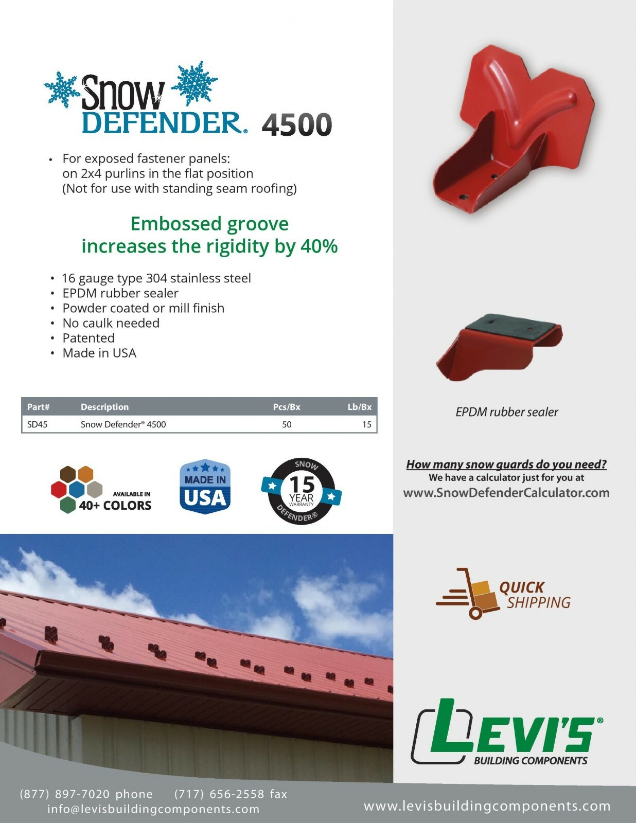 Snow Defender 4500 | Powder Coated Stainless Steel Snow Guards | 40+ Colors