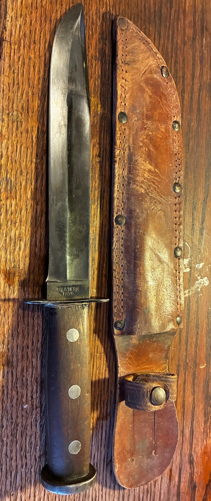 US Army USMC Marine WWII Theater Handle Western G46-8 Fighting Knife, Sheath Vtg