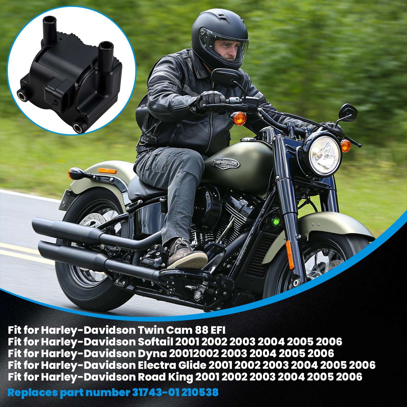 NEW For Harley Softail Touring Dyna Delphi FI 31743-01 Lgnition Coil Single Fire