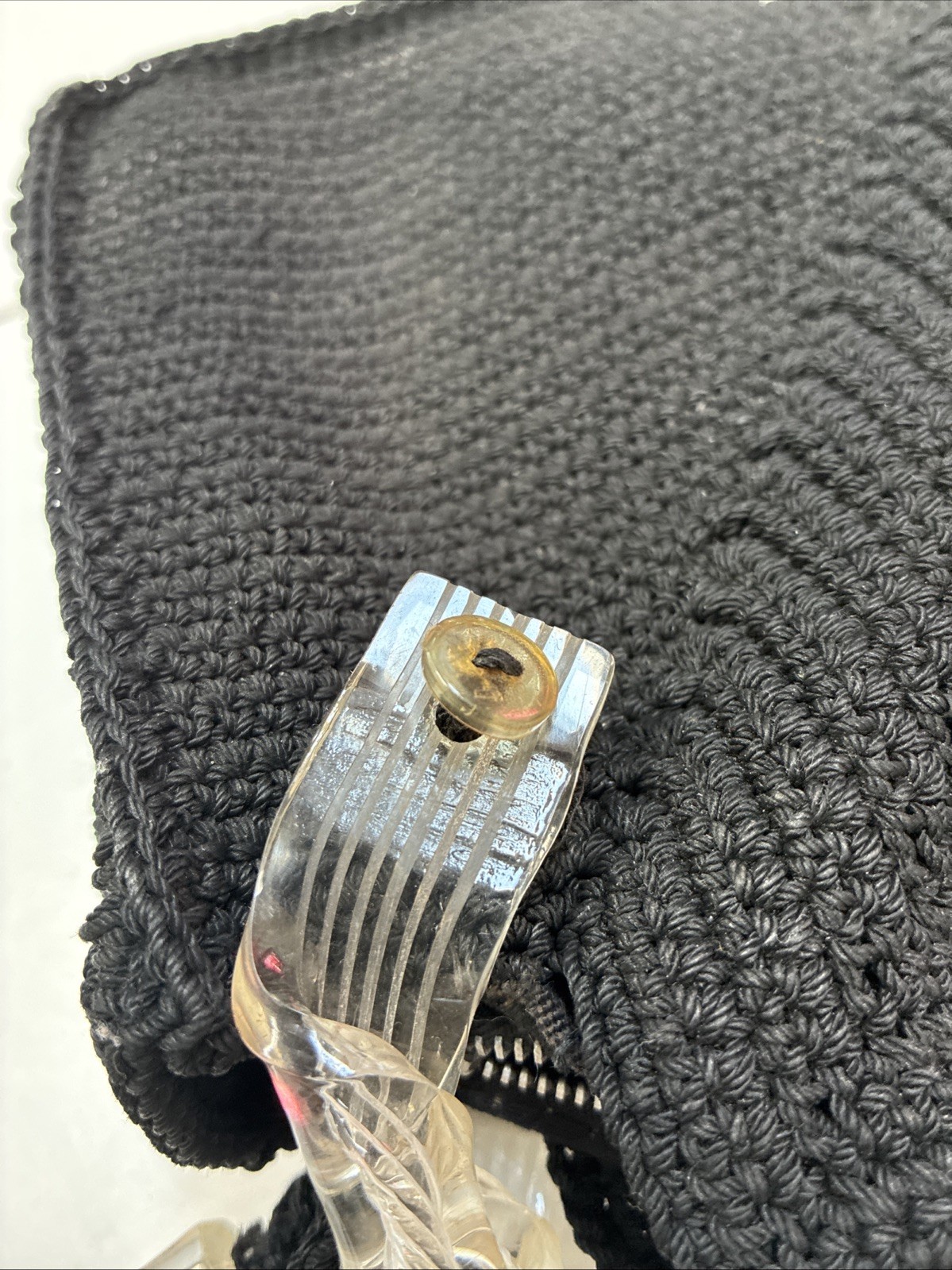 1930s Art Deco Crochet Handbag Clear Lucite Style Handle Provenance Depression