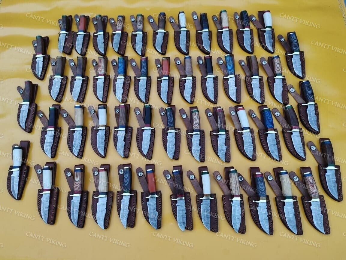 Set of 20 Custom Handmade Damascus Steel 6" Camping & Hunting Knives W/Sheath US