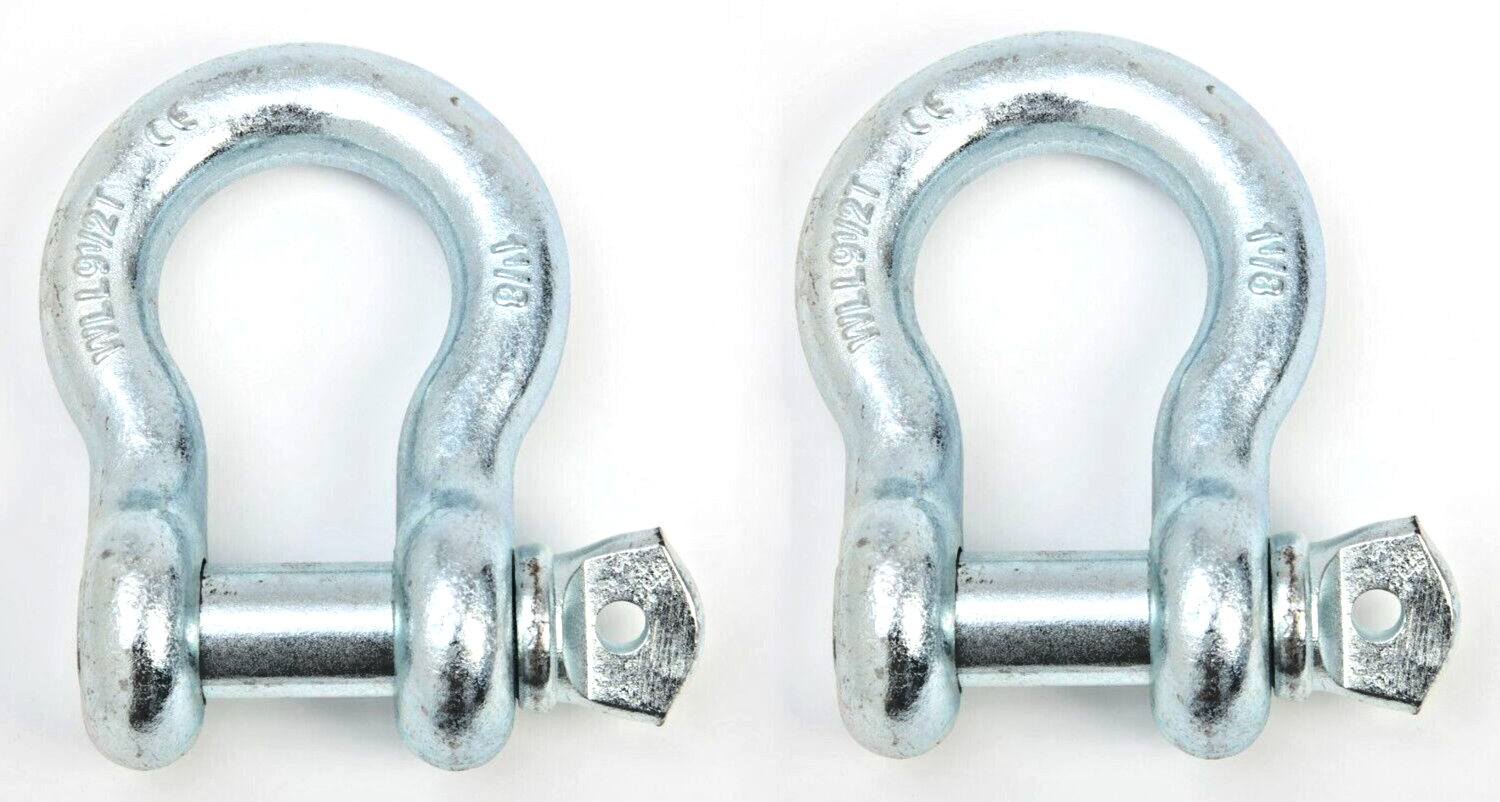 2 pcs 1-1/8" Bow Shackle w Screw Clevis Pin Rigging Towing 9.5 Ton 21000 lb WLL