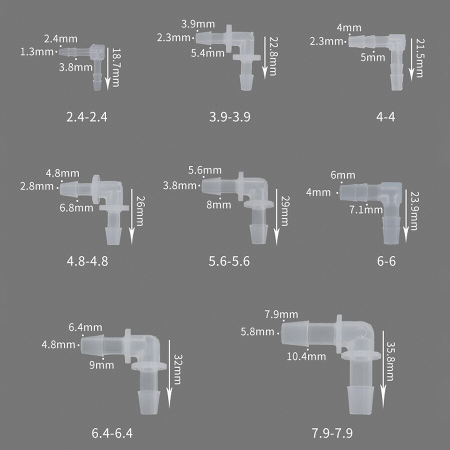 90 Degrees Elbow Hose Joiner Barbed Splicer Plastic Pipe Connector 2.4mm - 20mm