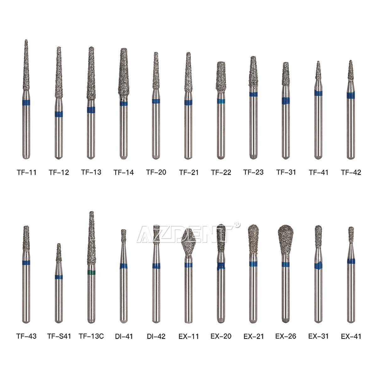 AZDENT Dental FG Diamond Burs for High Speed Handpiece Friction Grip 5pcs/pack