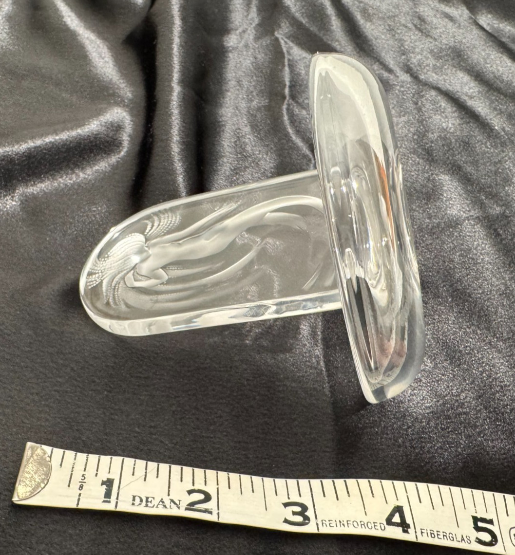 Lalique Naiade Water Nymph Nude Mermaid Pin Ring Tray Dish 4" French Glass Round