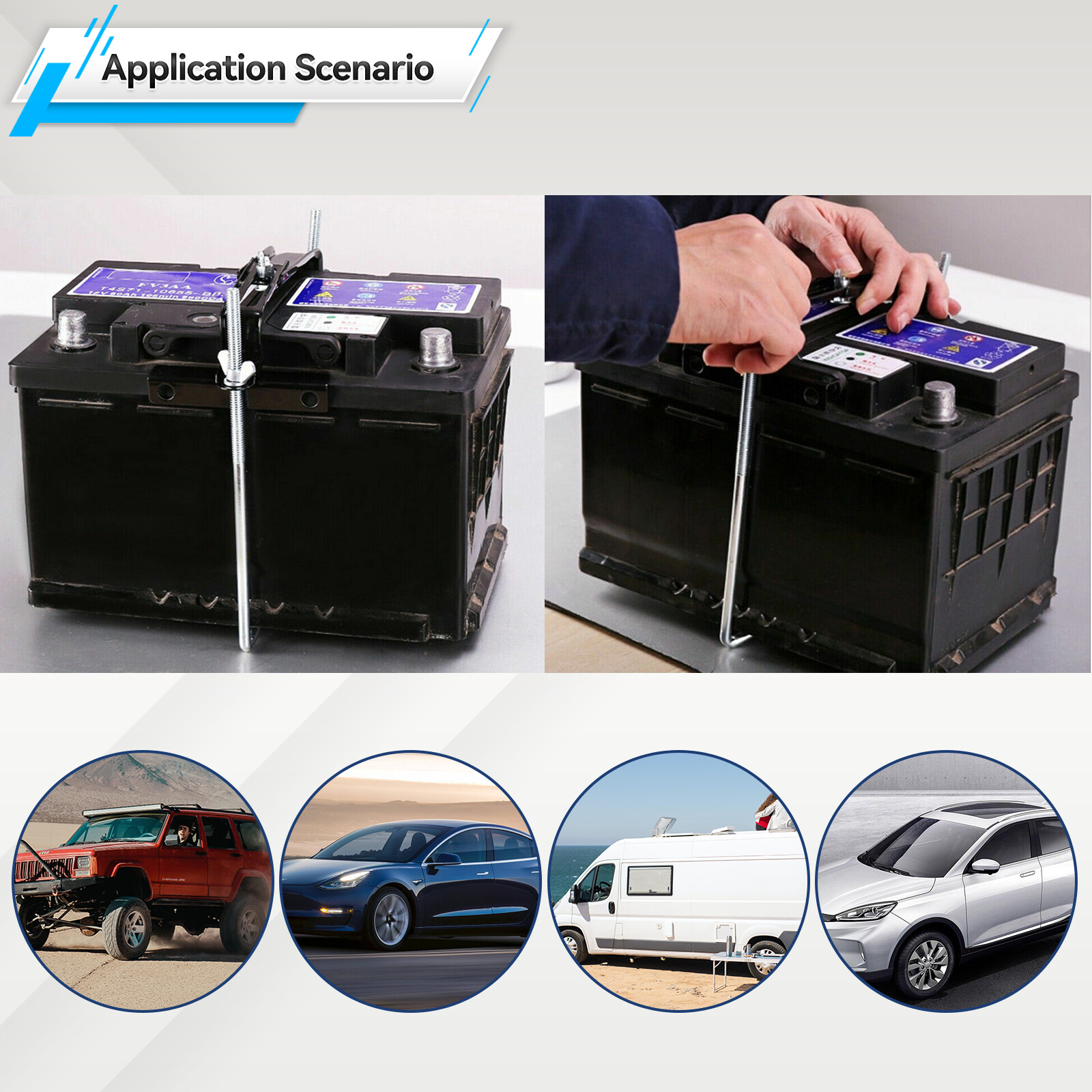 Car Adjustable Battery Tray Hold Battery Storage Holder Bracket Down Clamp Kit