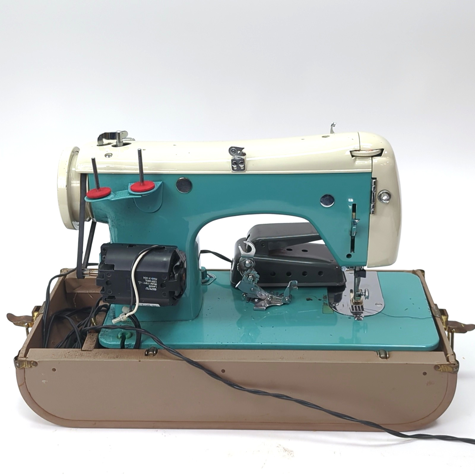 Vintage Brother Model 190 Turquoise Metal Case Robust Durable Straight Stitch