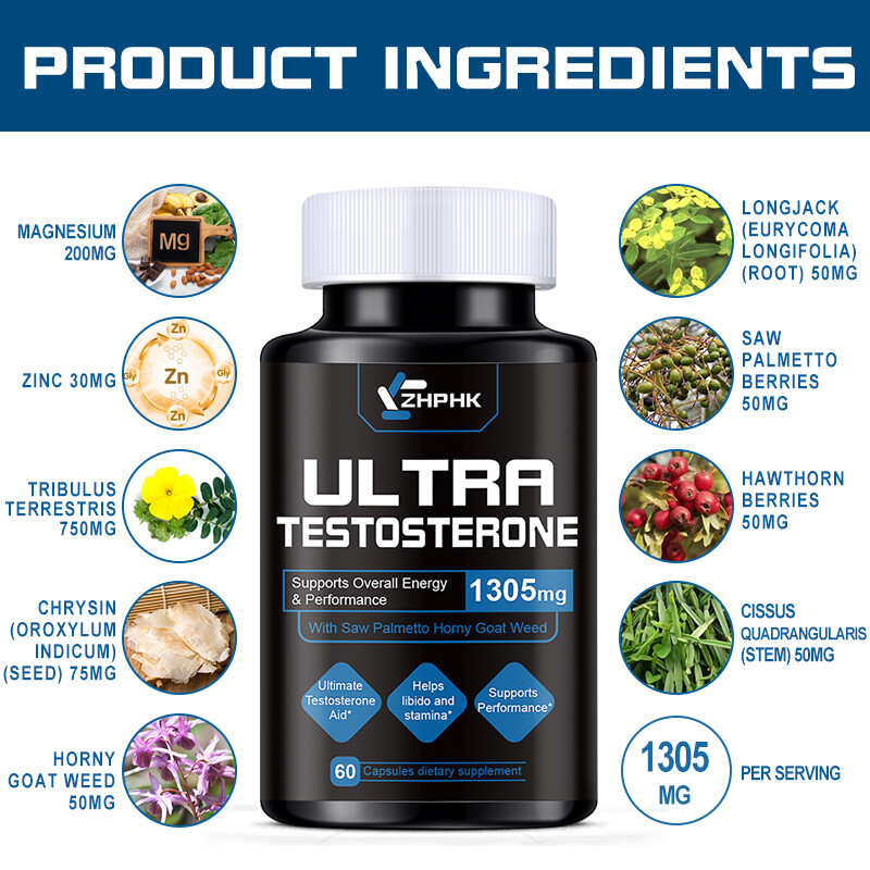Male Enhancement Testosterone Booster 60 Capsules Stamina Pills Men Performance