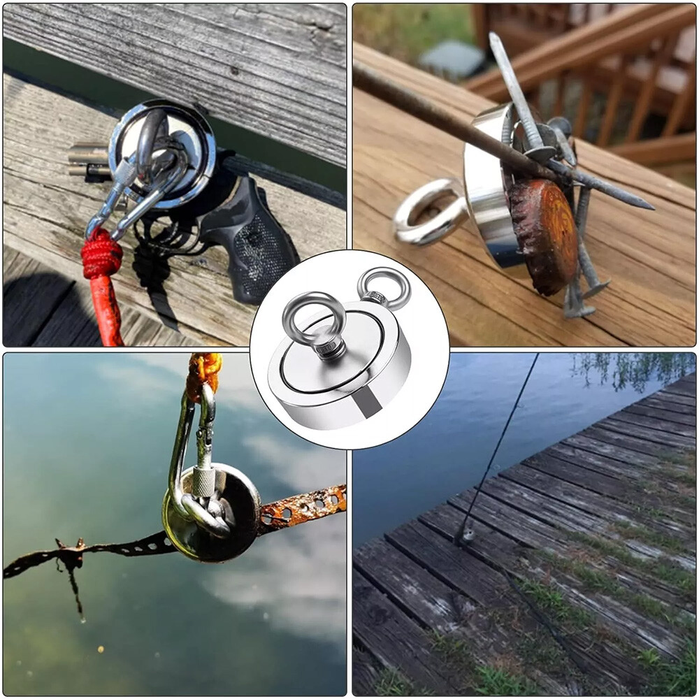 2000 LBS Strong Fishing Magnet Kit Double Sided Pull Force 20m Rope Carabiner