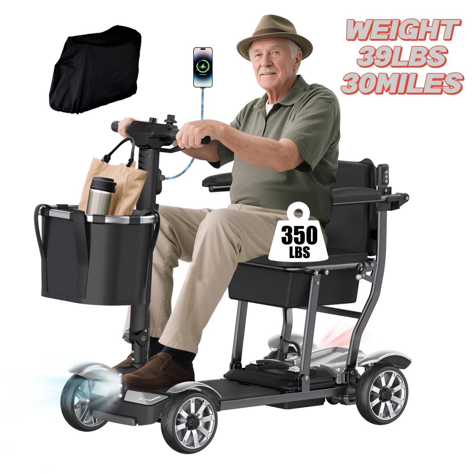 Foldable 4-Wheel All-Terrain Electric Mobility Scooter for Adult,Airline Approve