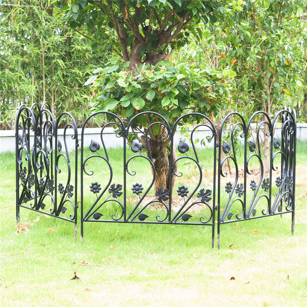 Decorative Garden Fence 5 Panels Outdoor Black Thicken Metal Wire Fencing Patio