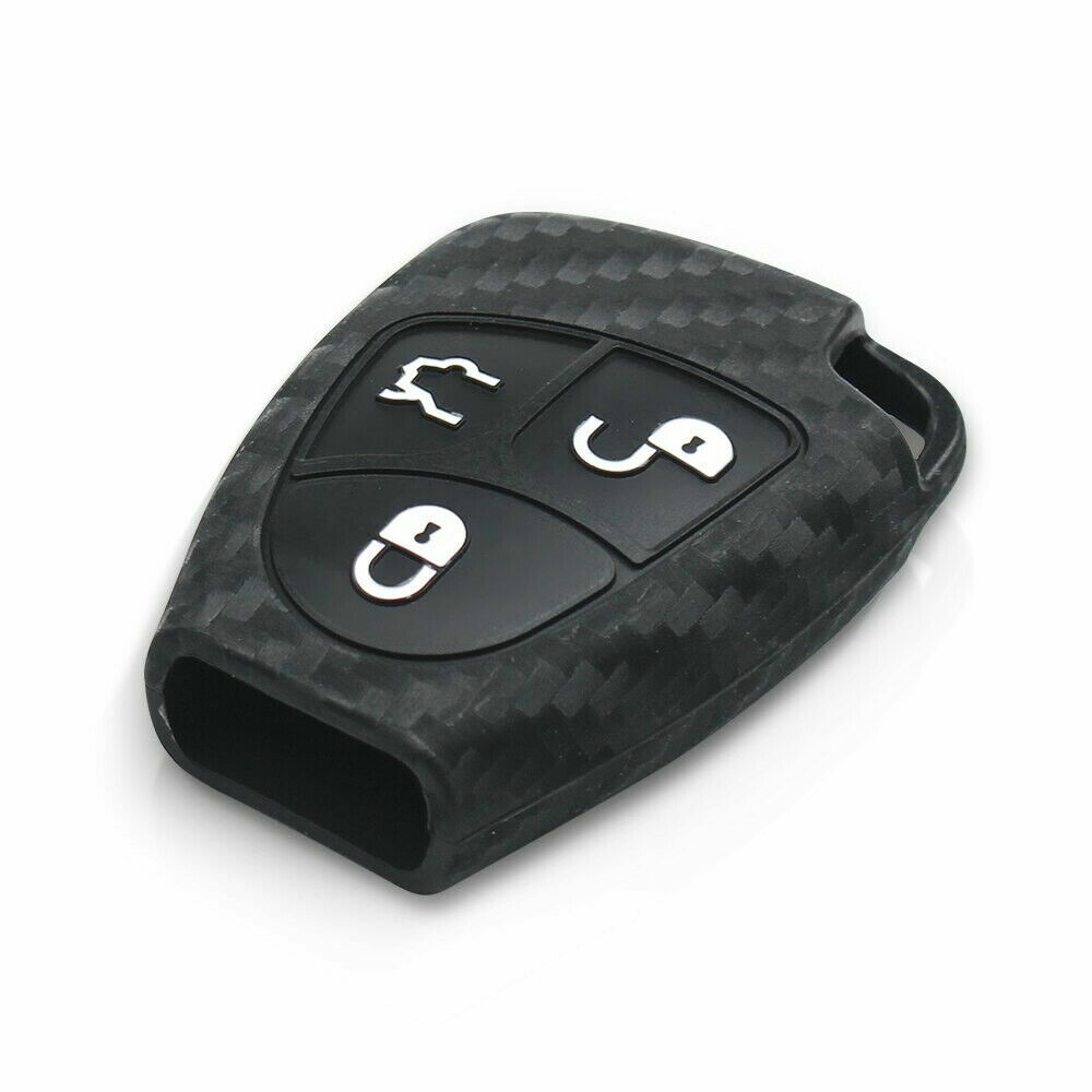 Carbon Fiber Pattern Soft Silicone Car Key Fob Cover For Mercedes Benz W203 W204