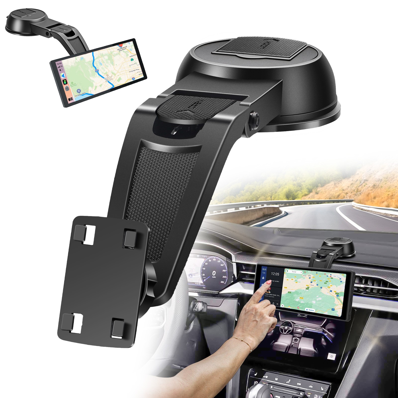 CarPlay Screen Mount 360° Rotation Suction Cup Holder for 7-10.26" Car Monitors