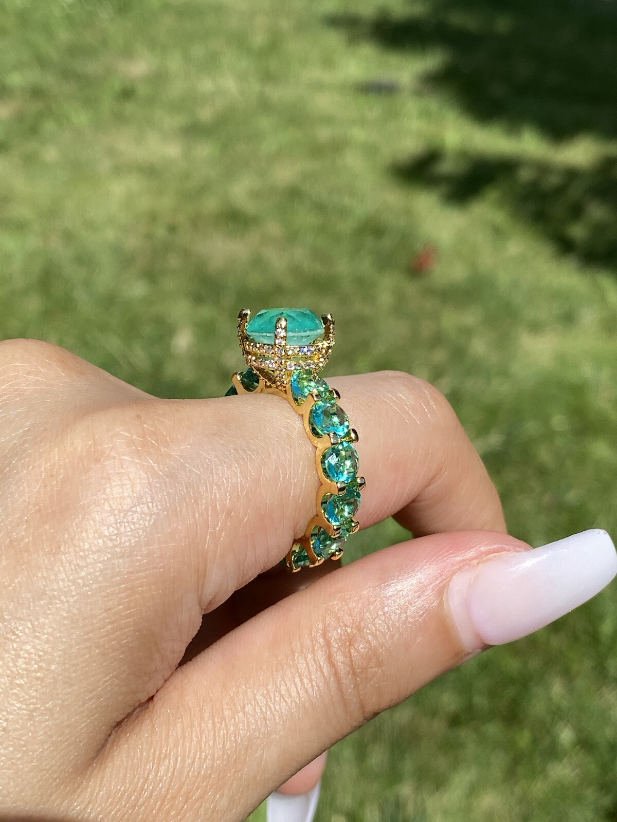 100% GENUINE COLOMBIAN EMERALD MULTI GEMSTONE RING, ETERNITY BAND, LADY AMERICA’