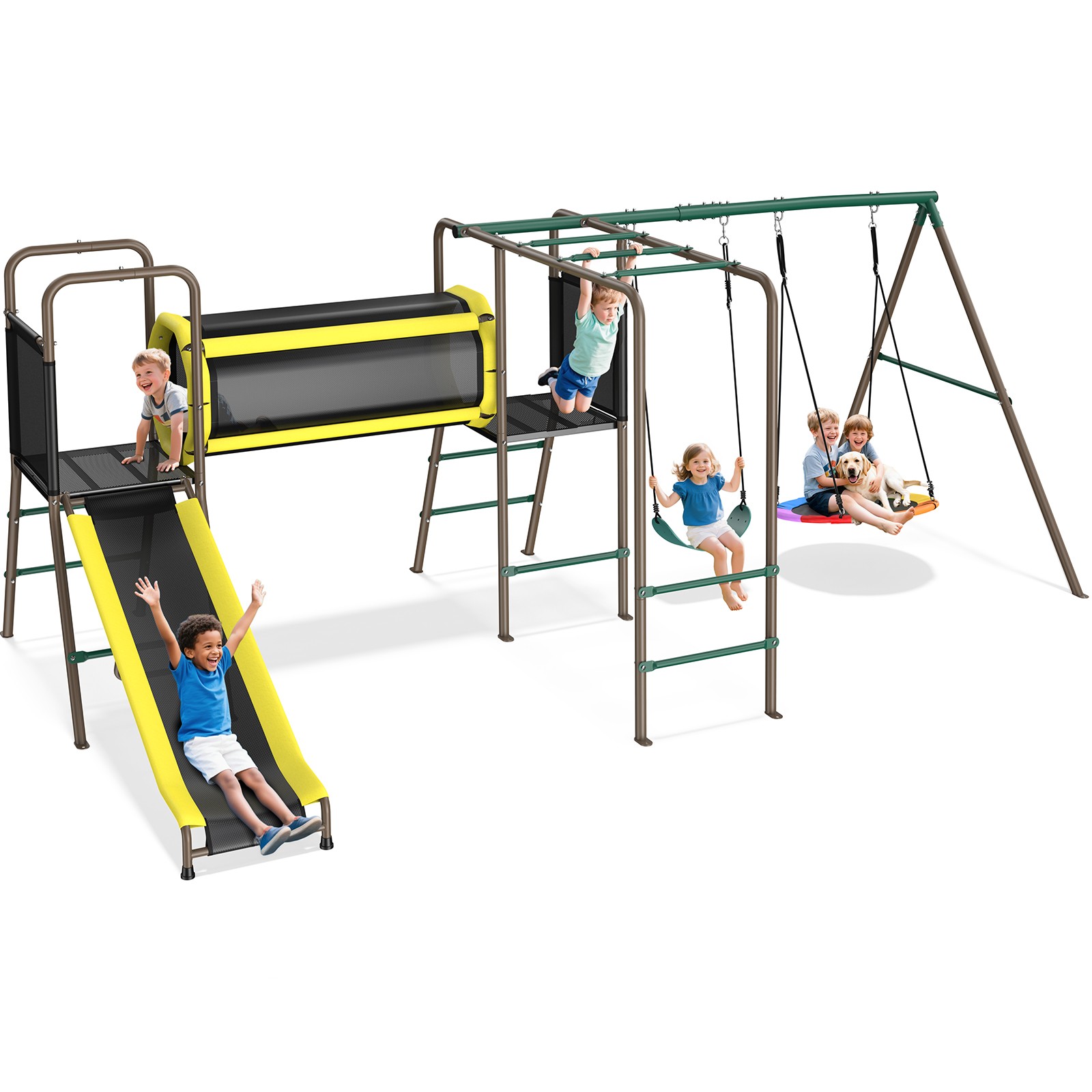 660lbs Playground Metal Swing Set Heavy Duty with Slide Outdoor Play for Kids