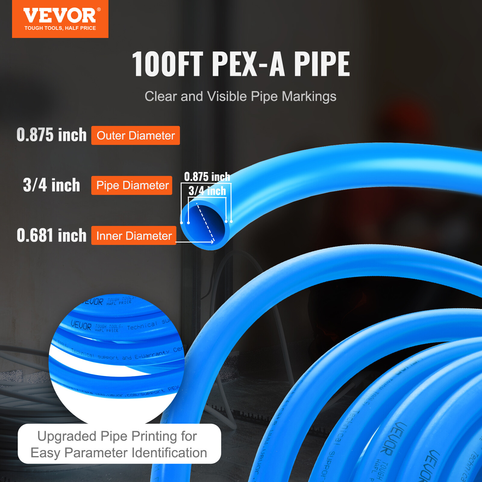 VEVOR 3/4” x 100ft Blue PEX-A Tubing/Pipe for Potable Water with Pipe Cutter