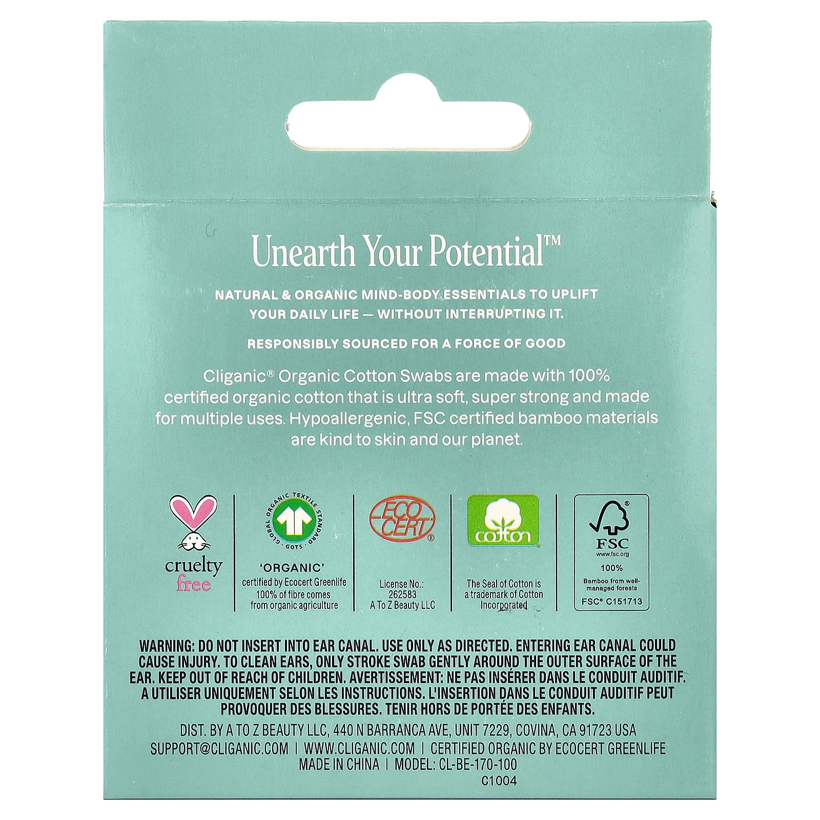 Organic Cotton Swabs , 100 Count