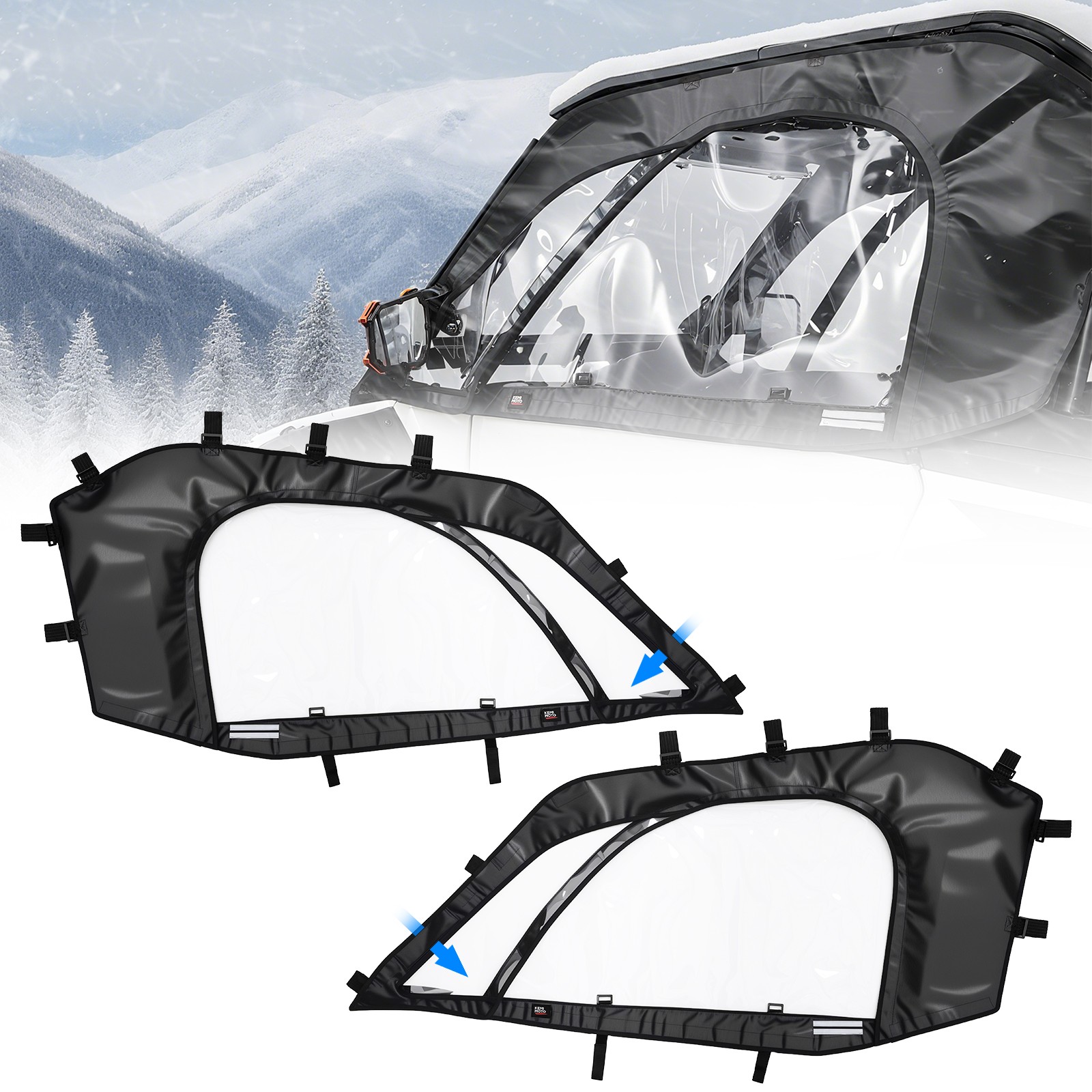 KEMIMOTO UTV Cab Enclosure Set Soft Upper Door for Polaris RZR XP 1000 2024-2025