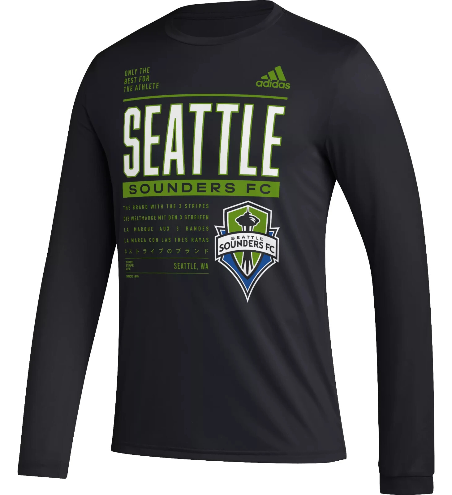 NWT Adidas Seattle Sounders FC MLS DNA Long Sleeve Tee Shirt Men's XL Black New