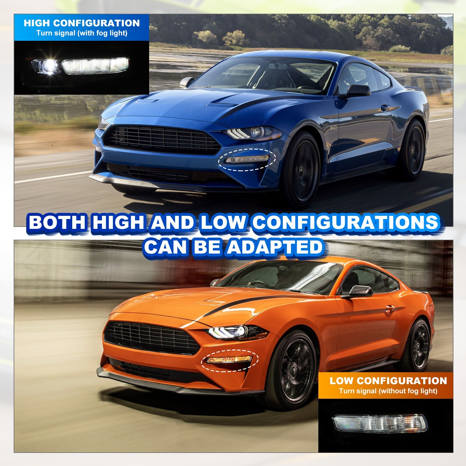 PAIRS Fog Lights For 2018-2022 Ford Mustang LED DRL 18-22 Sequential Turn Signal