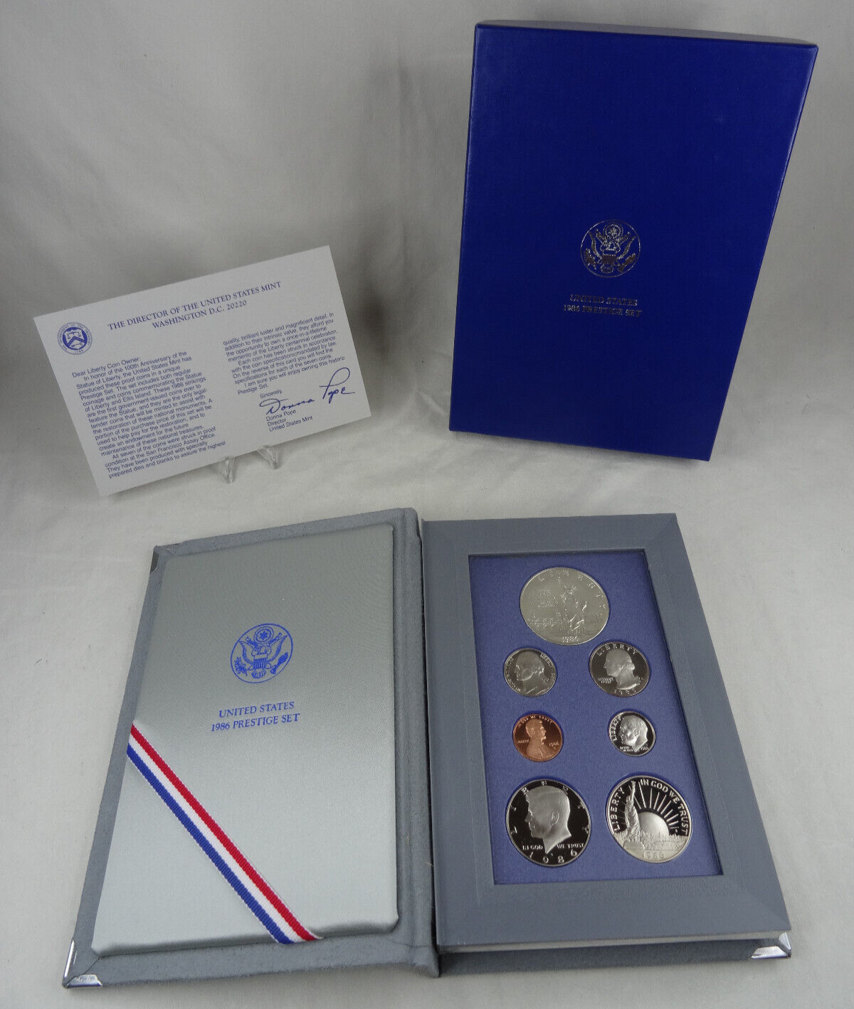 1986-S US Mint Prestige Proof Set Olympiad Silver Dollar Box & COA 7 Coins