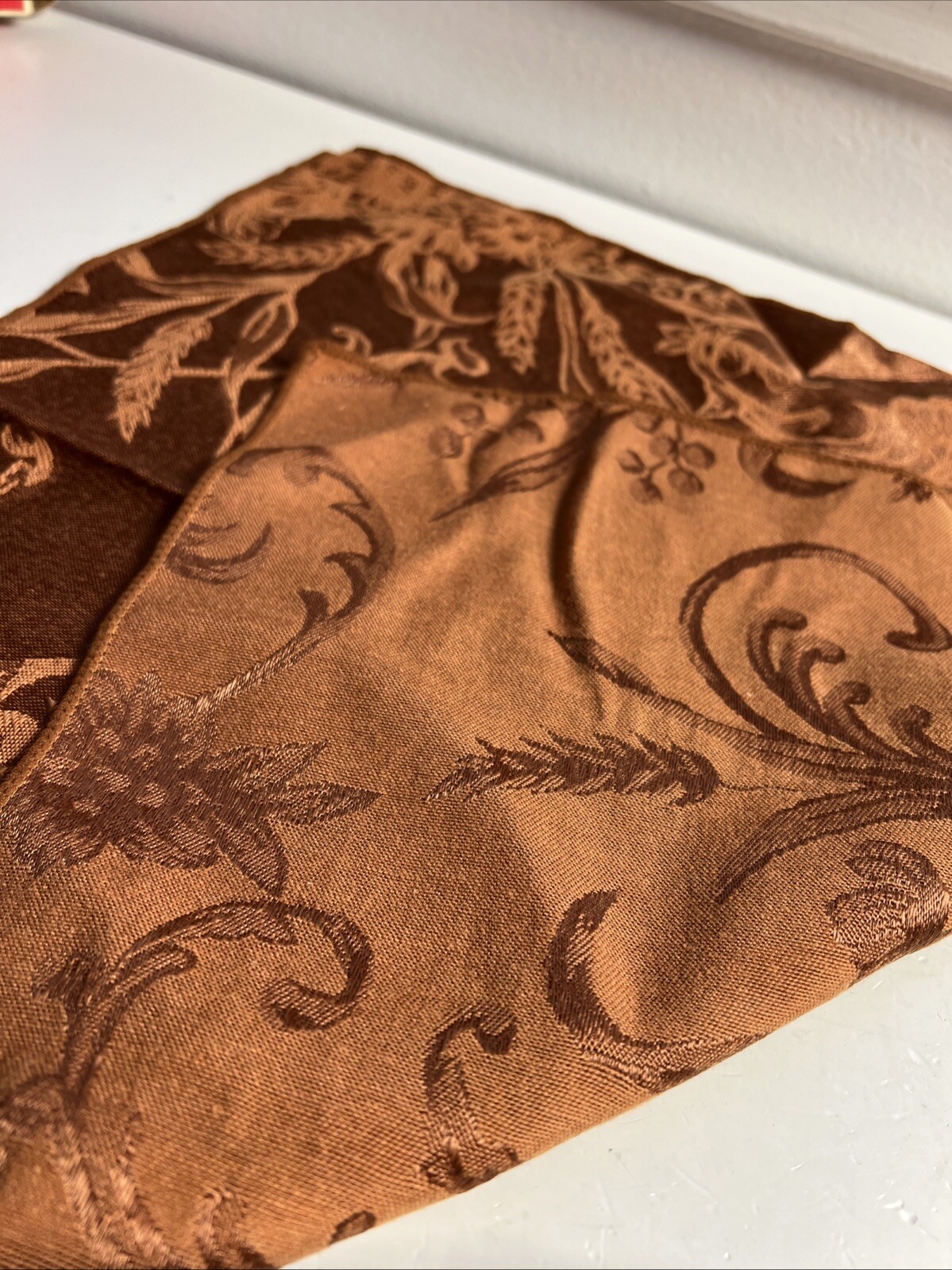 Vintage Set 8 Paisley Leaf Napkin Fall Gold Brown Cranberry or Gingerbread