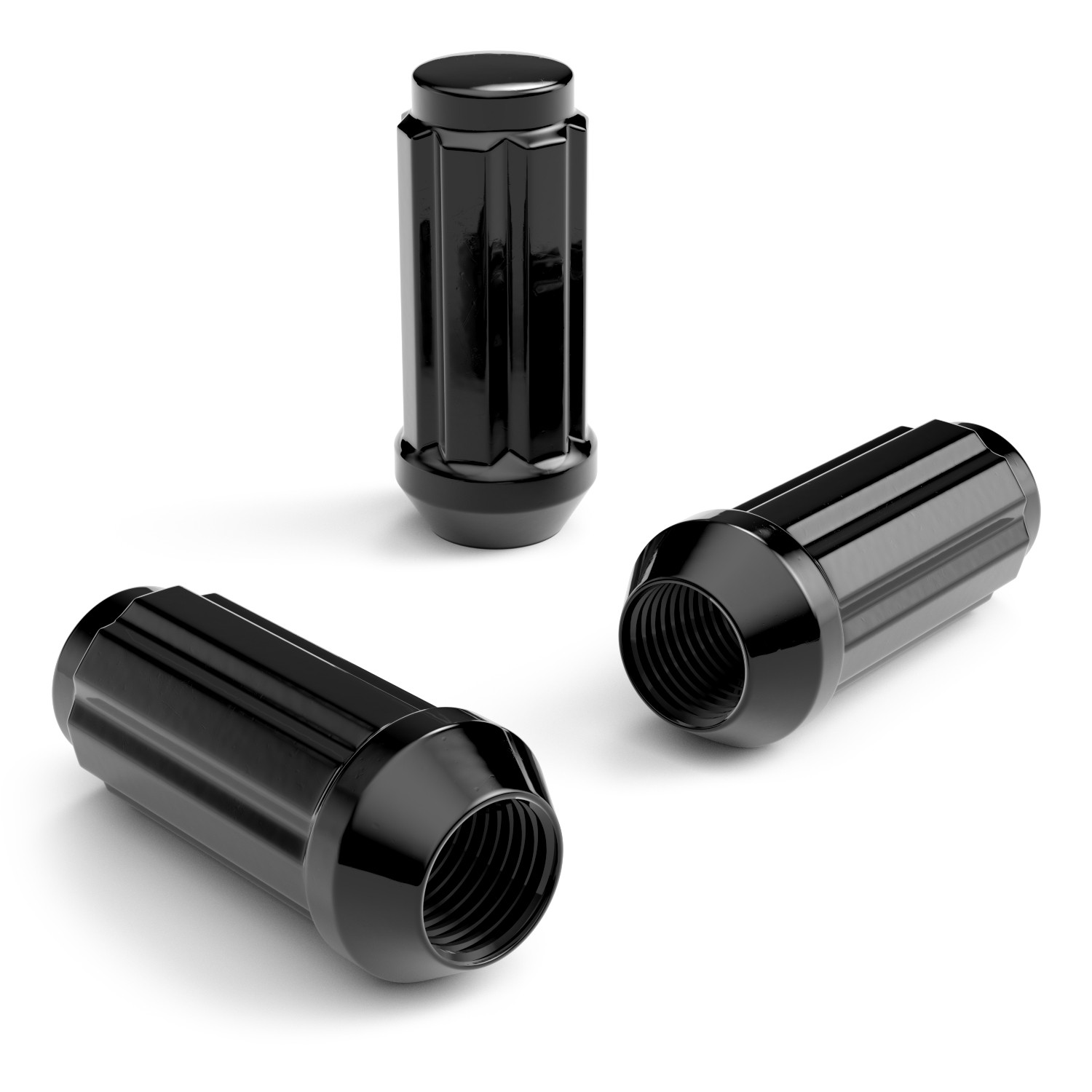 24pc M14x2 Spline Lug Nuts w/ Socket Key, 2" Length, Closed End Cone Seat, Black