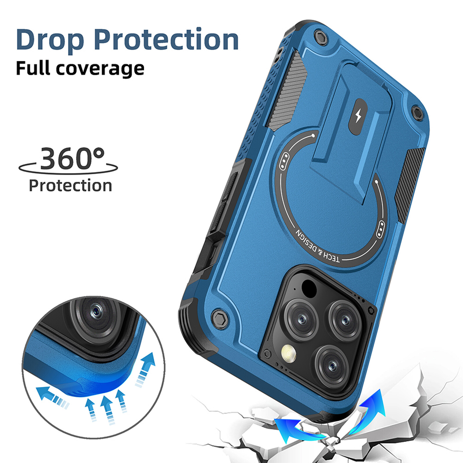 For iPhone 15 Pro Max 14 13 12 11 Heavy Duty Rugged Magnetic Case with Kickstand