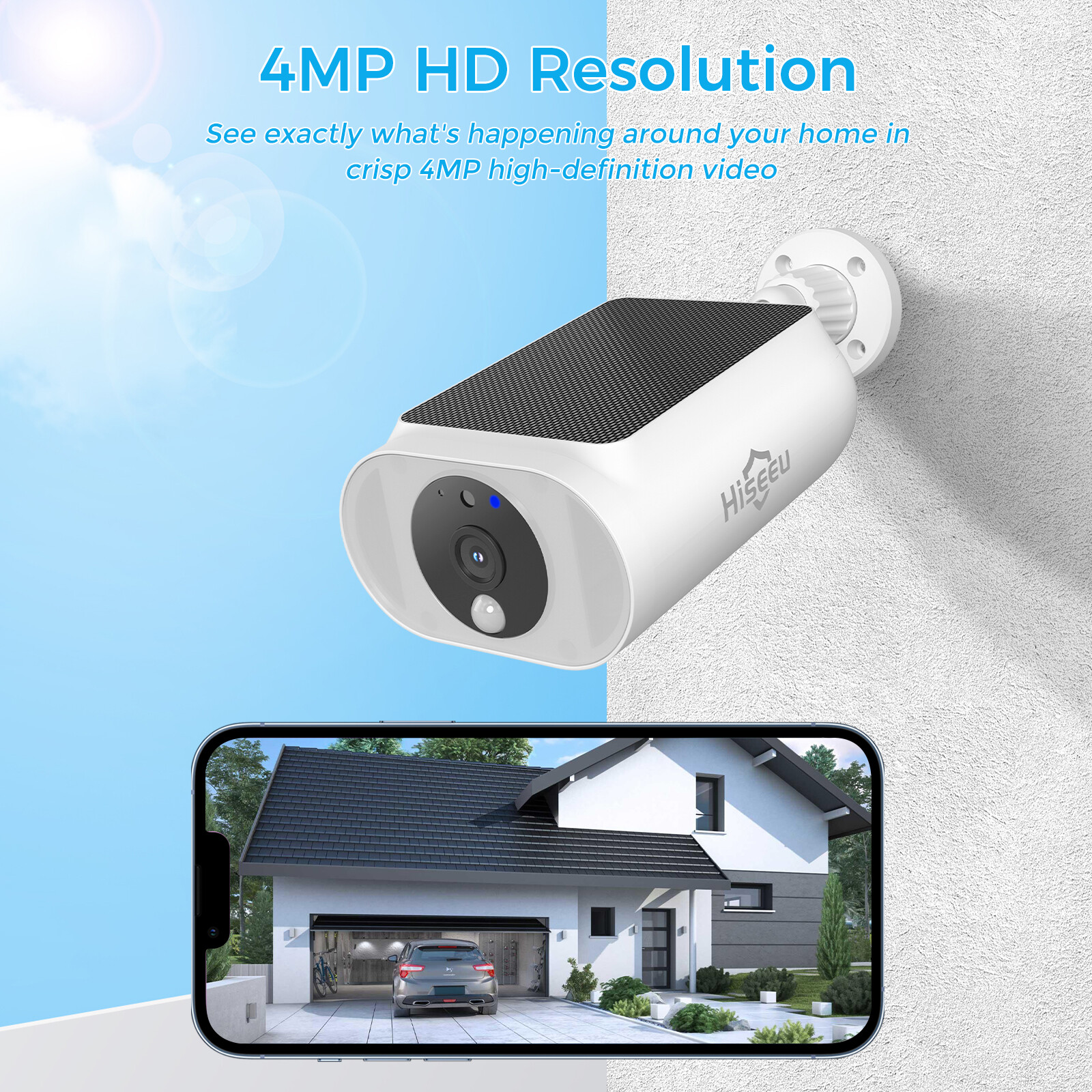 Hiseeu 4MP 10CH Wireless WIFI Solar Battery Powered Security Camera System Audio