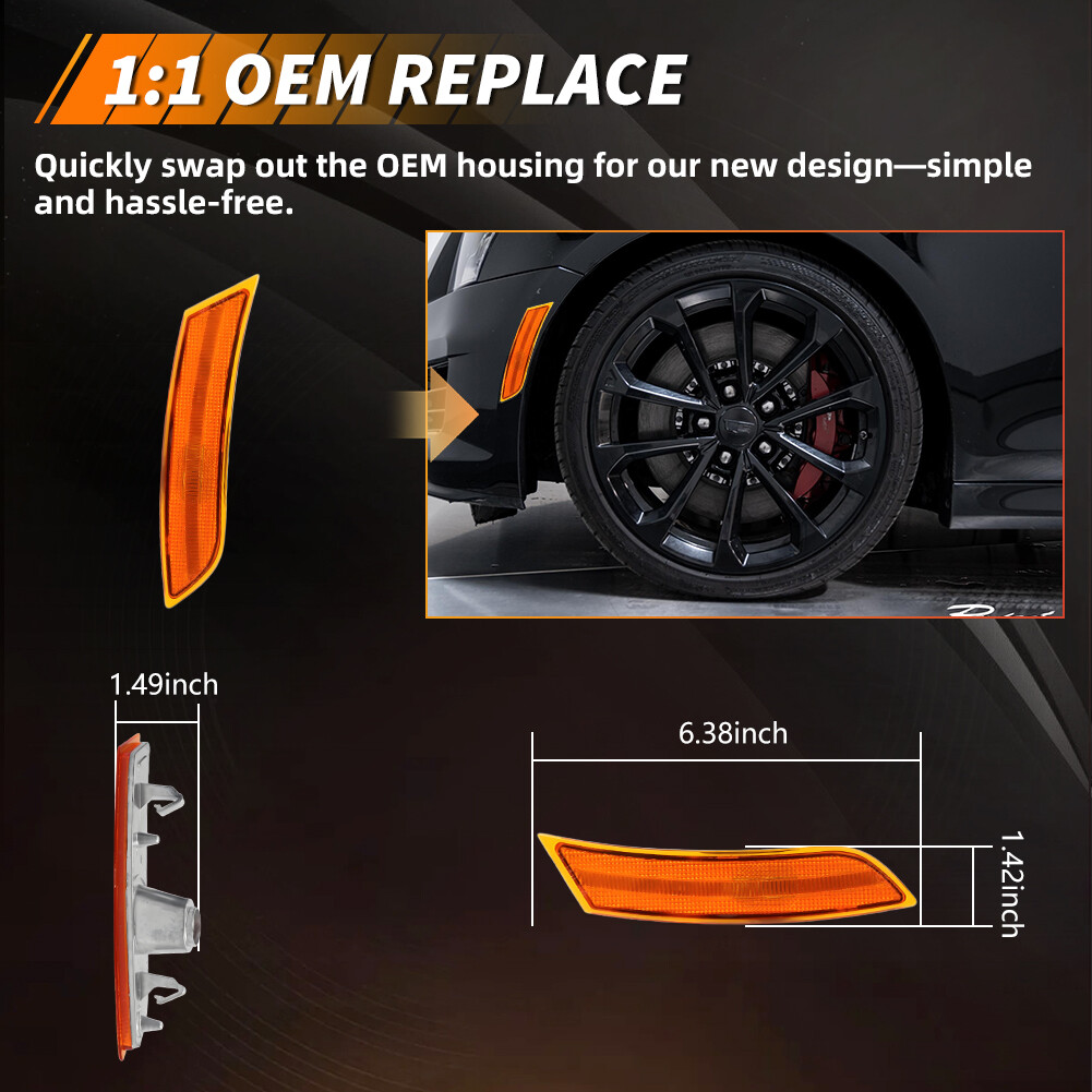 2X Amber Lens Front Bumper Side Marker Lights Set For 2013-2017 Cadillac XTS