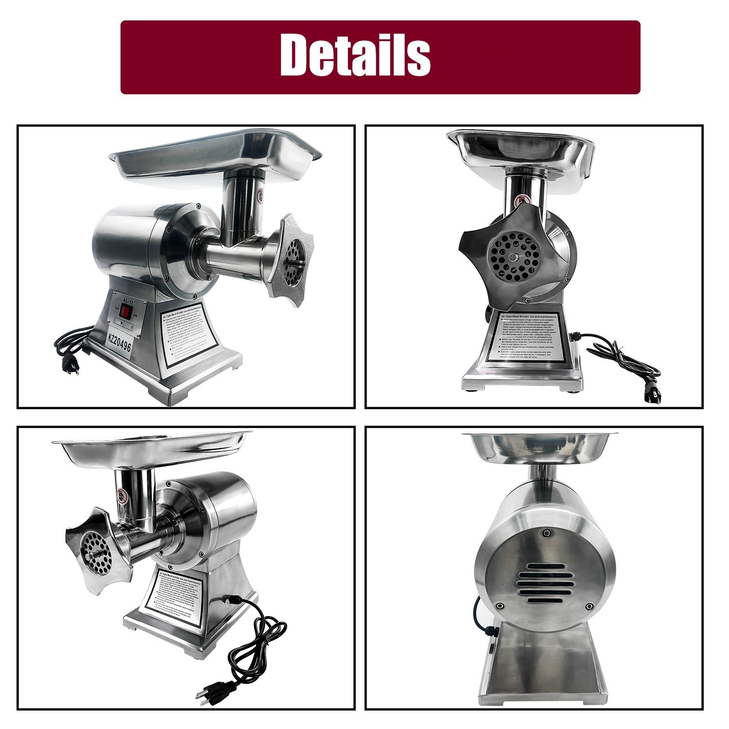 1.5HP Commercial Electric Meat Grinder 1100W Stainless Steel 550lbs/h Heavy Duty