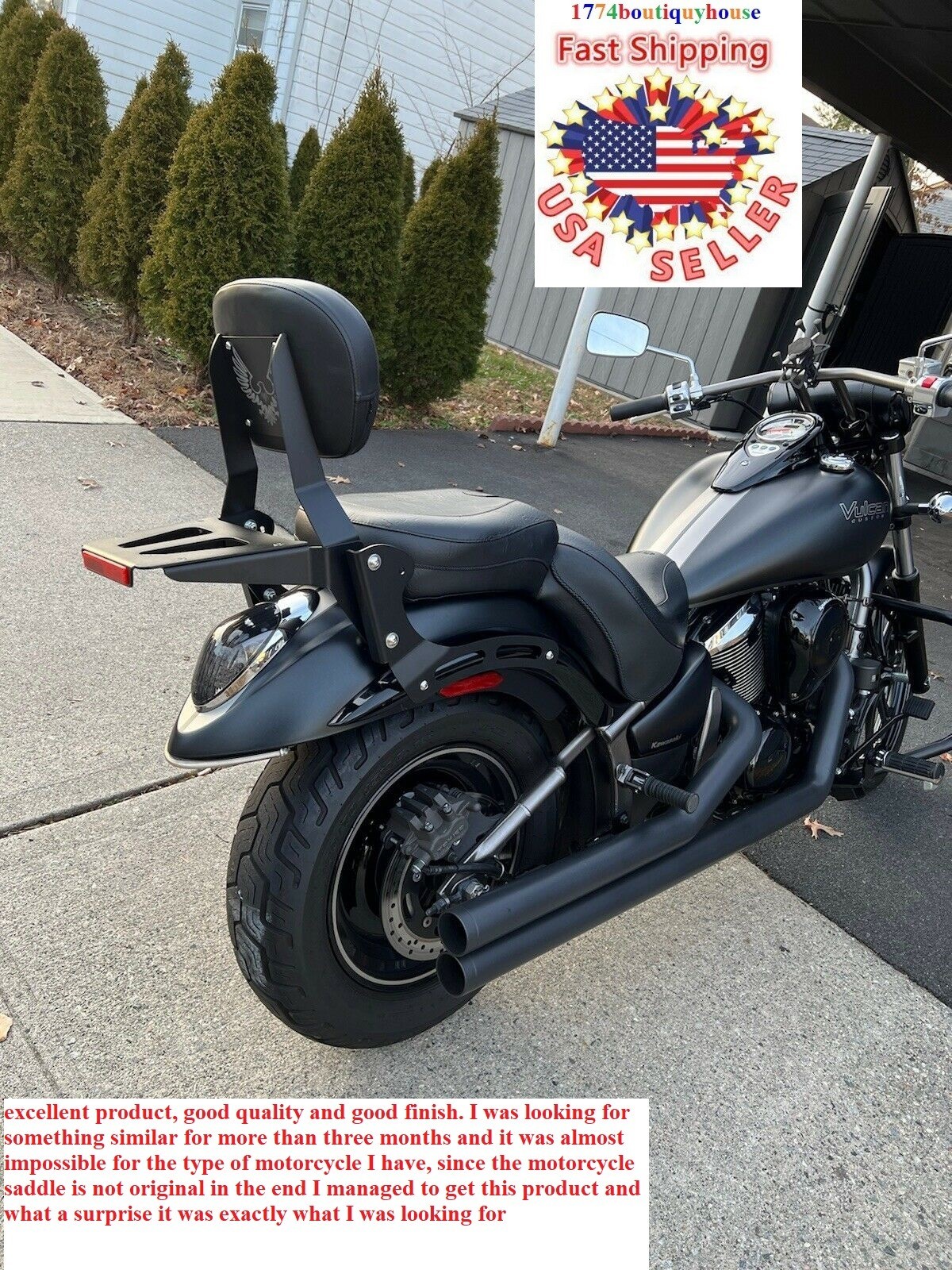 NEW BLACK Sissy Bar & Luggage Rack Kawasaki Vulcan 900 Classic & Custom 09 to 25