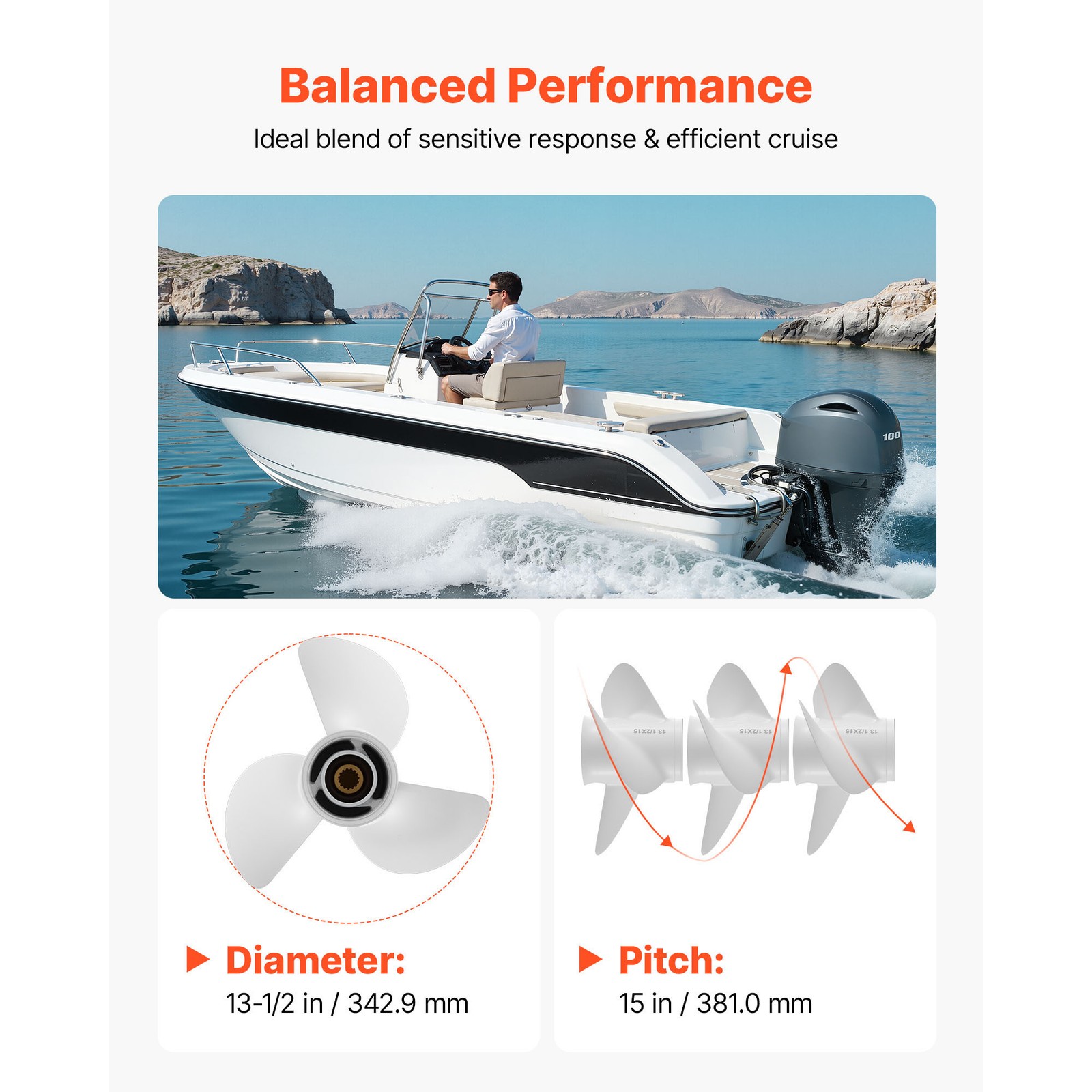 13 1/2 x 15 Aluminum Outboard Propeller for Yamaha Engines 60-130HP 15'' Pitch