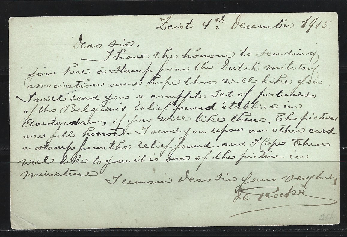 Netherlands WWI Zeist Legerplaats 6 December 1915 postcard to London Leon label