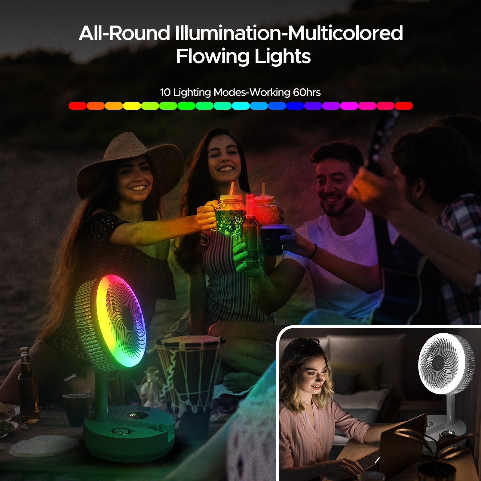 40000mAh Up to 48hrs Battery Portable Camping Fan with Rechargeable Power Bank