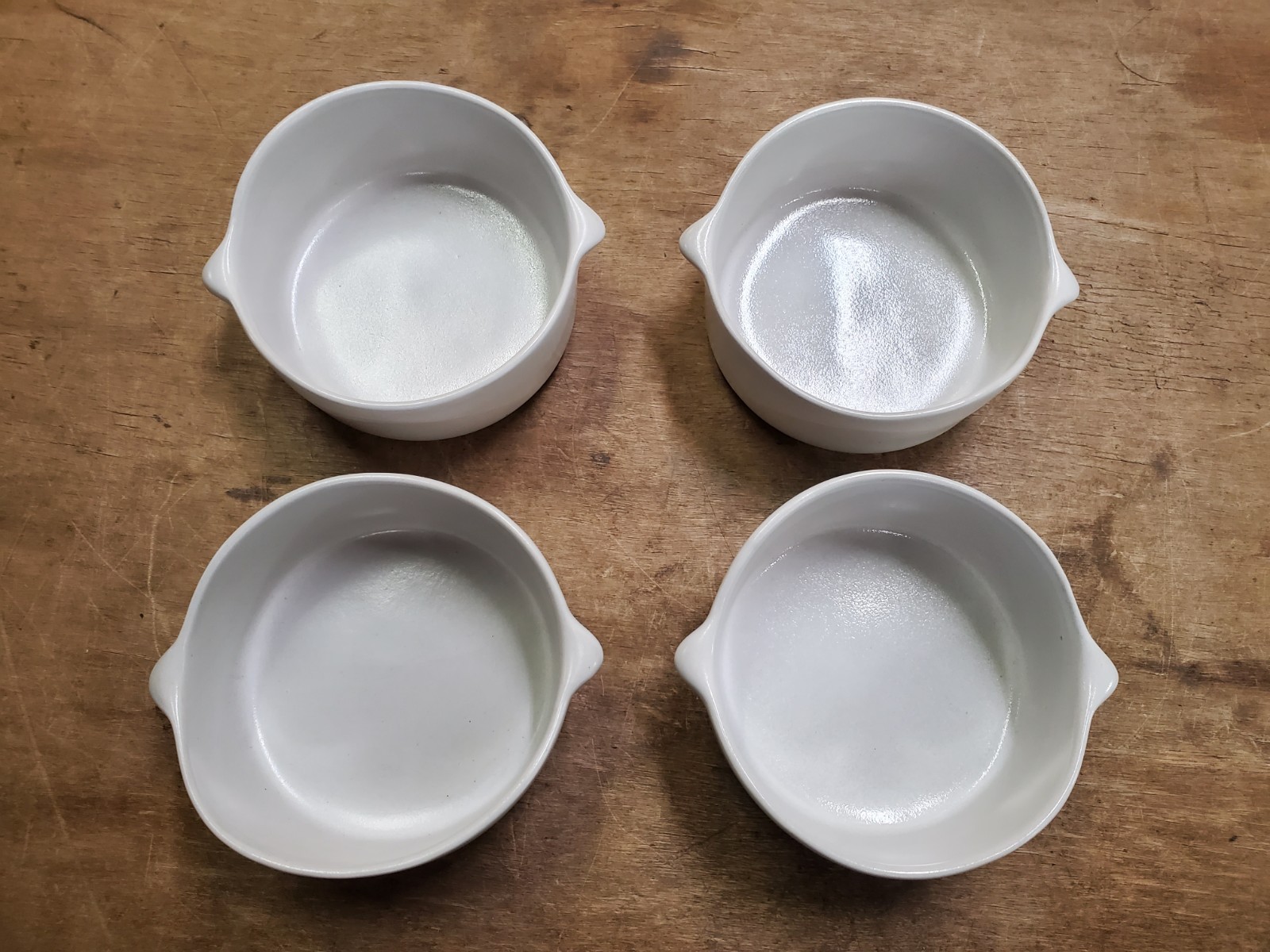 Bennington Potters Lugged Soup Bowls, Set of 4, #1641 Satin White Matte Glaze