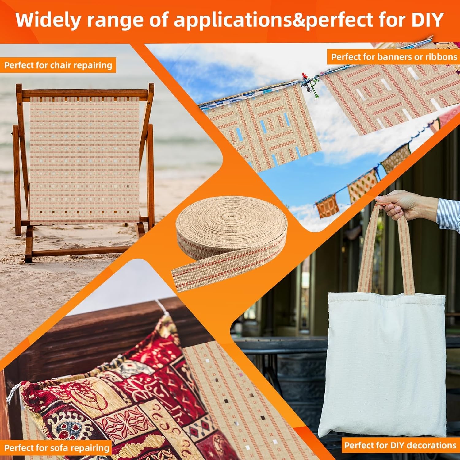 Upholstery Webbing Jute Black/Red Stripe 2" Width 33 Yards 11 lbs Heavy Duty