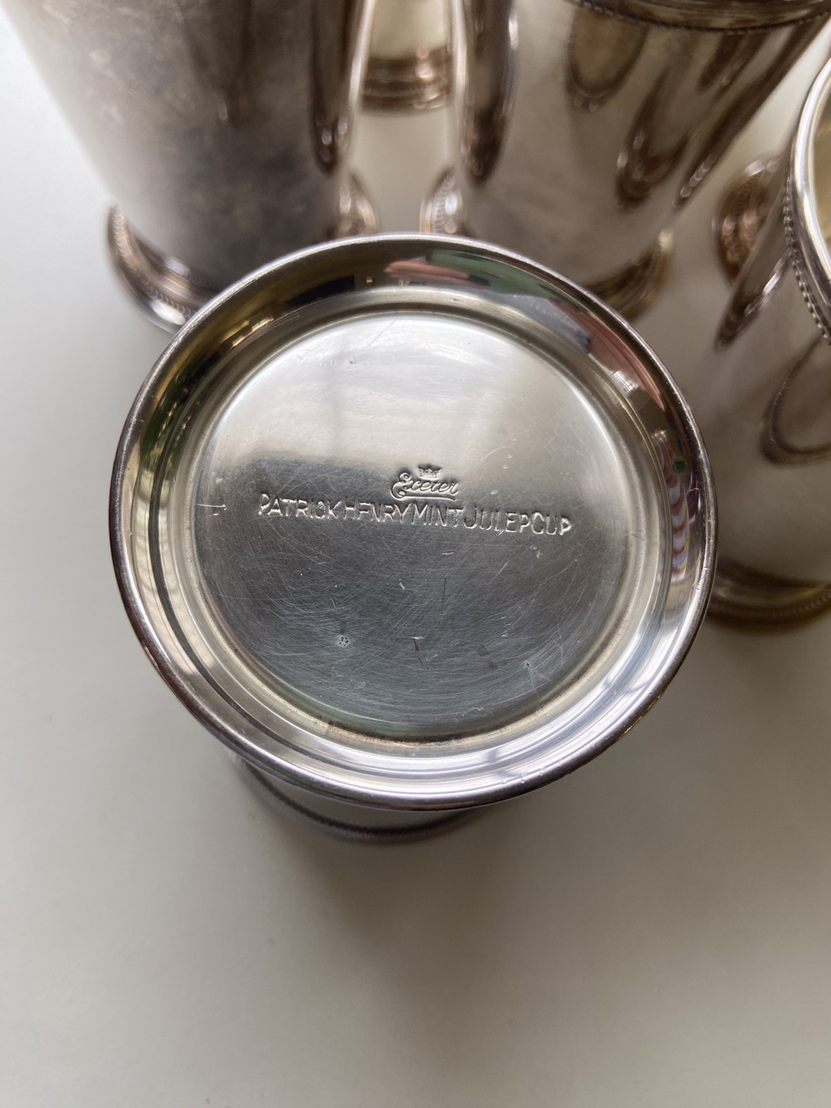 Patrick Henry Silver Plate Mint Julep Cups Beaded Band Exeter Crown Mark Lot 7
