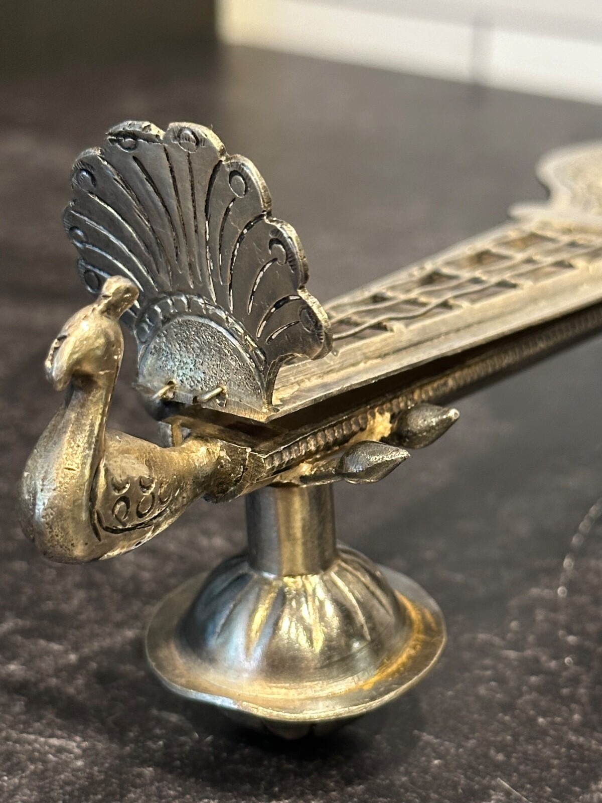 Antique Silver 700 Indian Spice Box /Container Shaped as a Sitar/Stamped