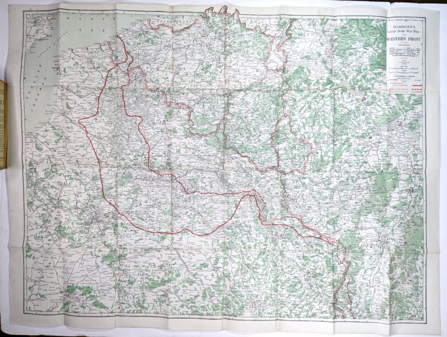 1918 Hammonds Large Scale War Map Western And Italian Front Cloth Version WWI