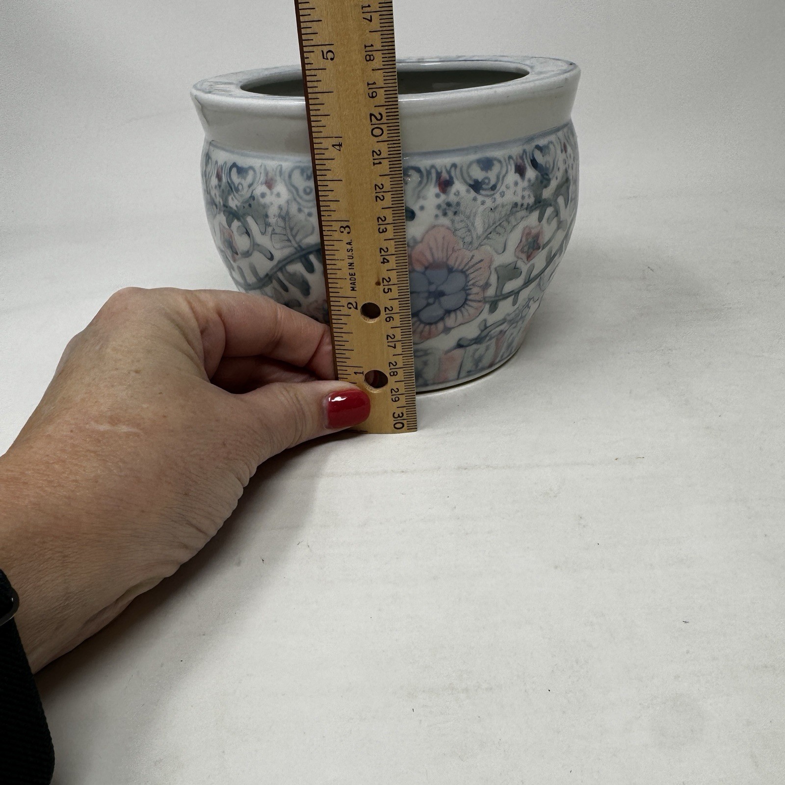 Vintage Chinese Jardiniere Pot Blue Pink White Planter Vase Fish Bowl Floral