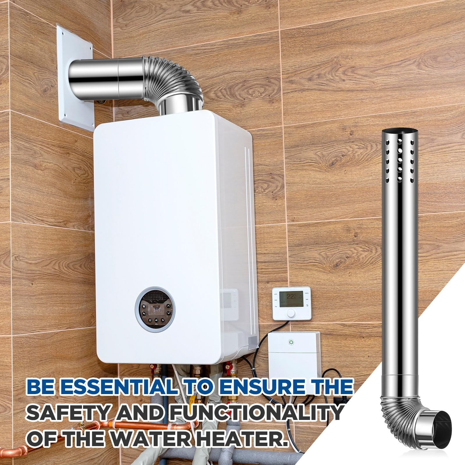 Blulu Stainless Steel Direct Vent Pipe Kit for Tankless Water Heater Silver