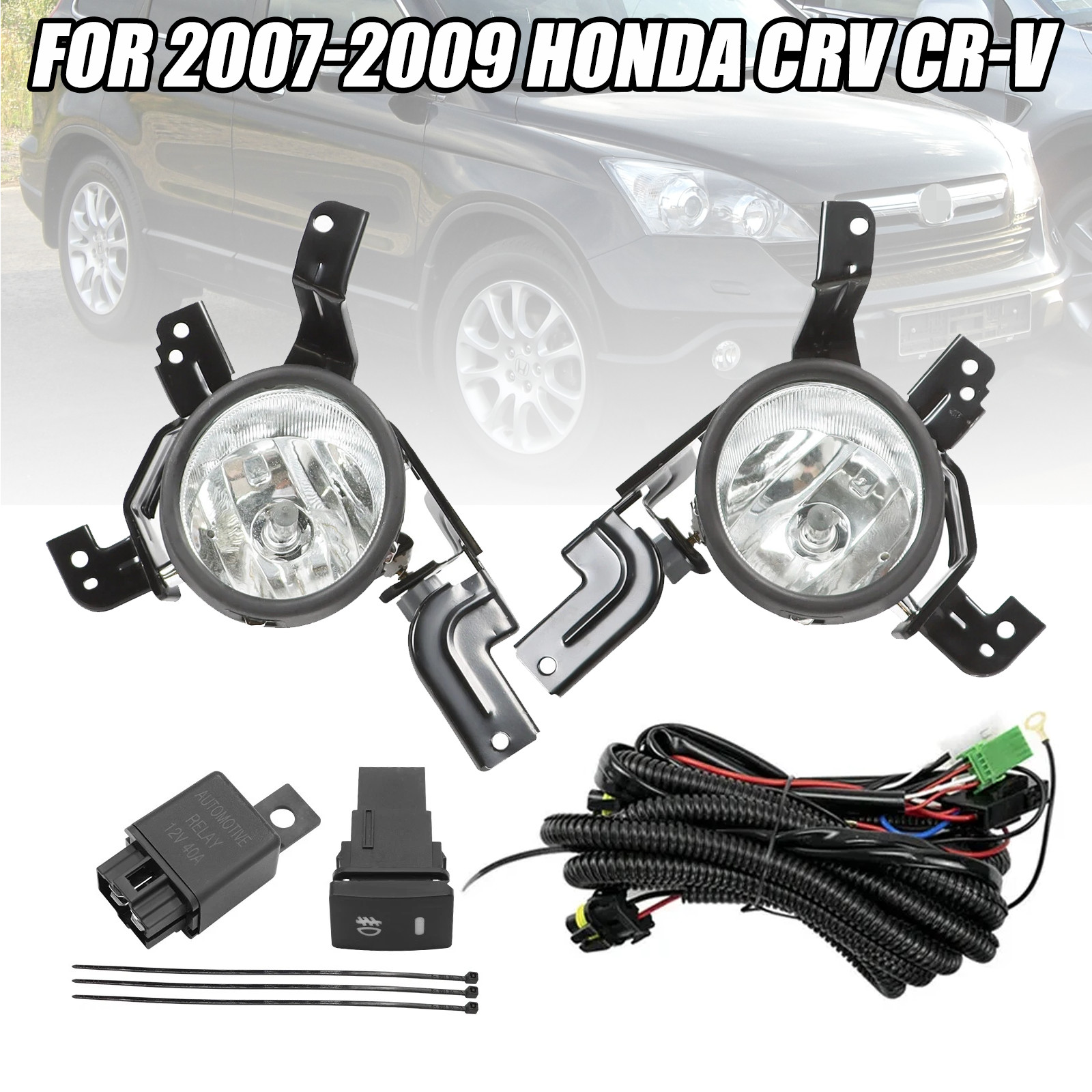 FOR 07-09 HONDA CRV CR-V CLEAR LENS BUMPER DRIVING FOG LIGHT LAMP W/BEZEL+SWITCH