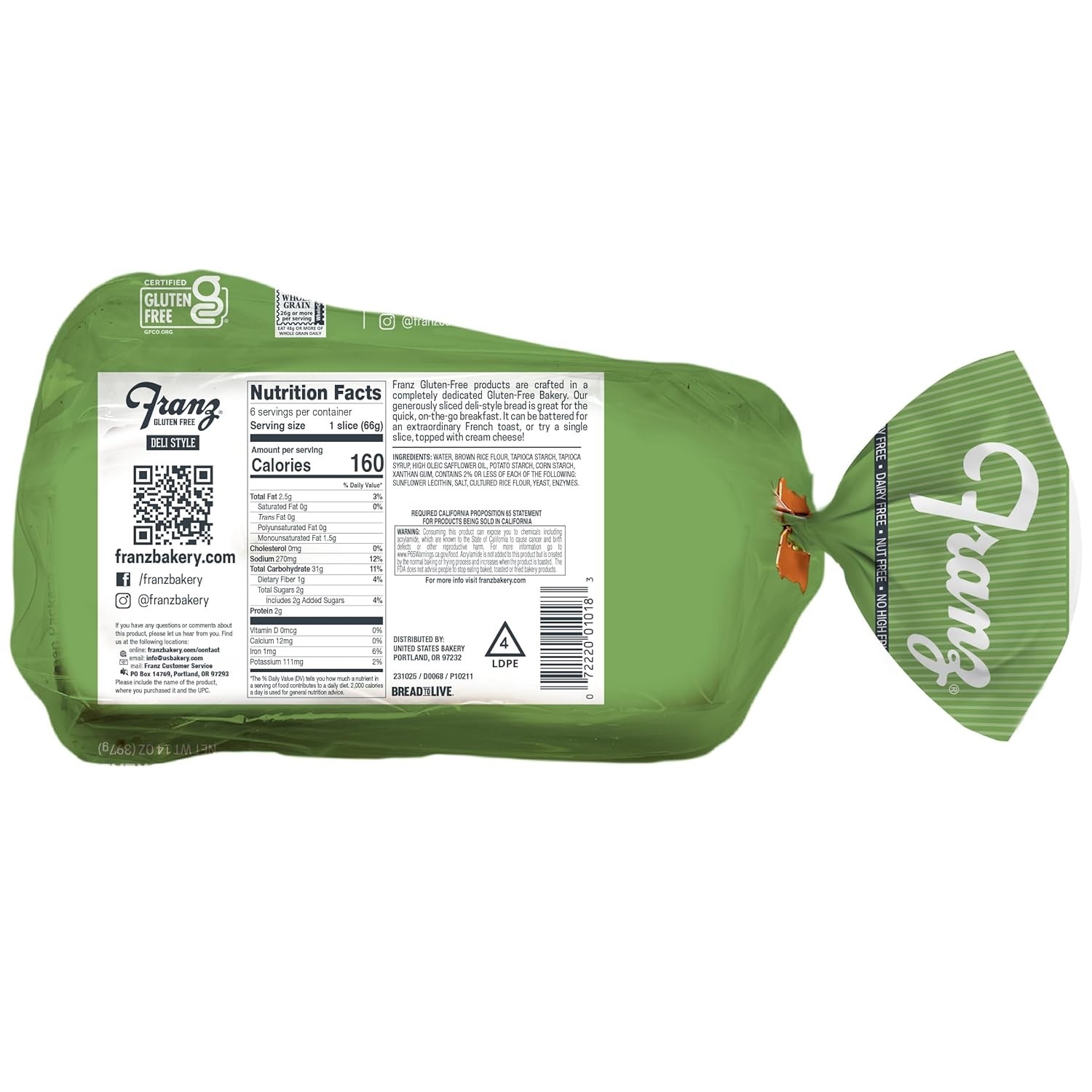 Franz GLUTEN FREE Sourdough Deli Style Bread Vegan - Pack of 2