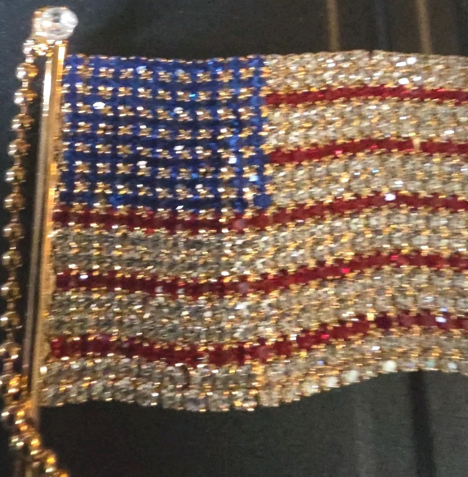Vintage Rhinestone Flag Pin New Old Stock Brooch Free Shipping