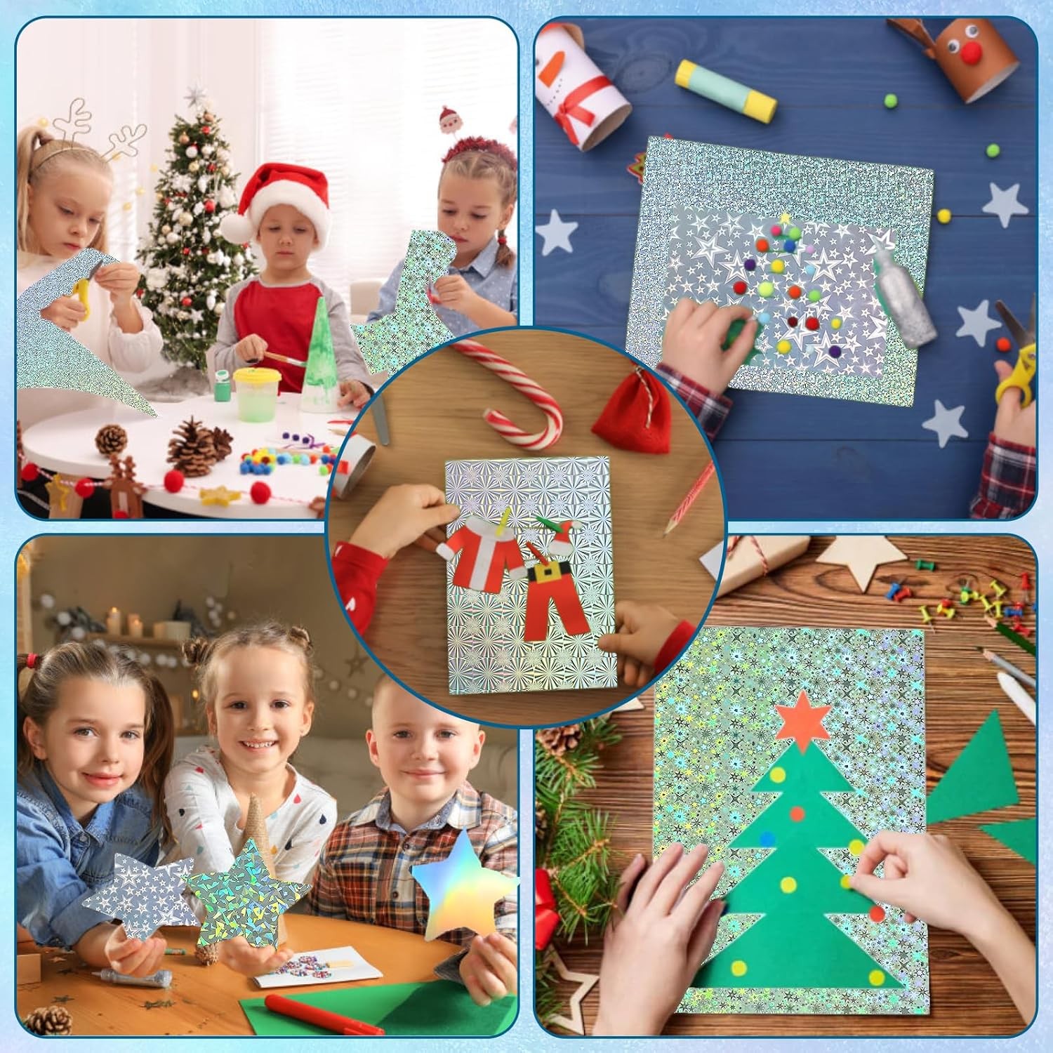 30 Sheets Holographic Cardstock, 6" x 8" Metallic Glitter Shiny Iridescent Mirro