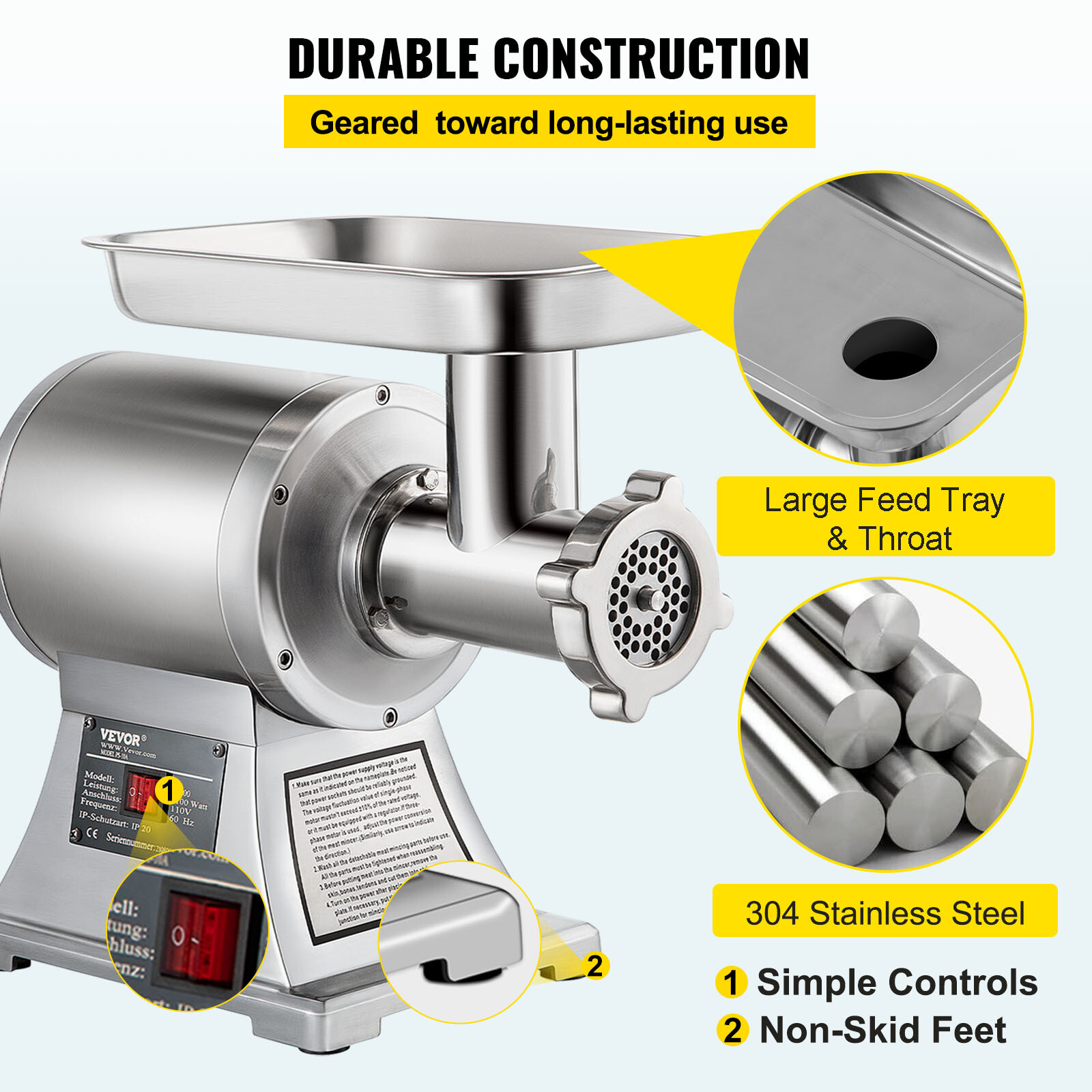 VEVOR 550lb/H Commercial Electric Meat Grinder 1.5HP Heavy Duty Sausage Stuffer